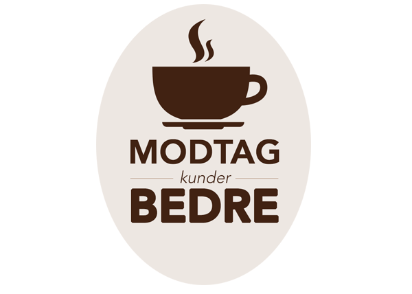 Tegning af en kop kaffe med modtag bedre kunder tekst under